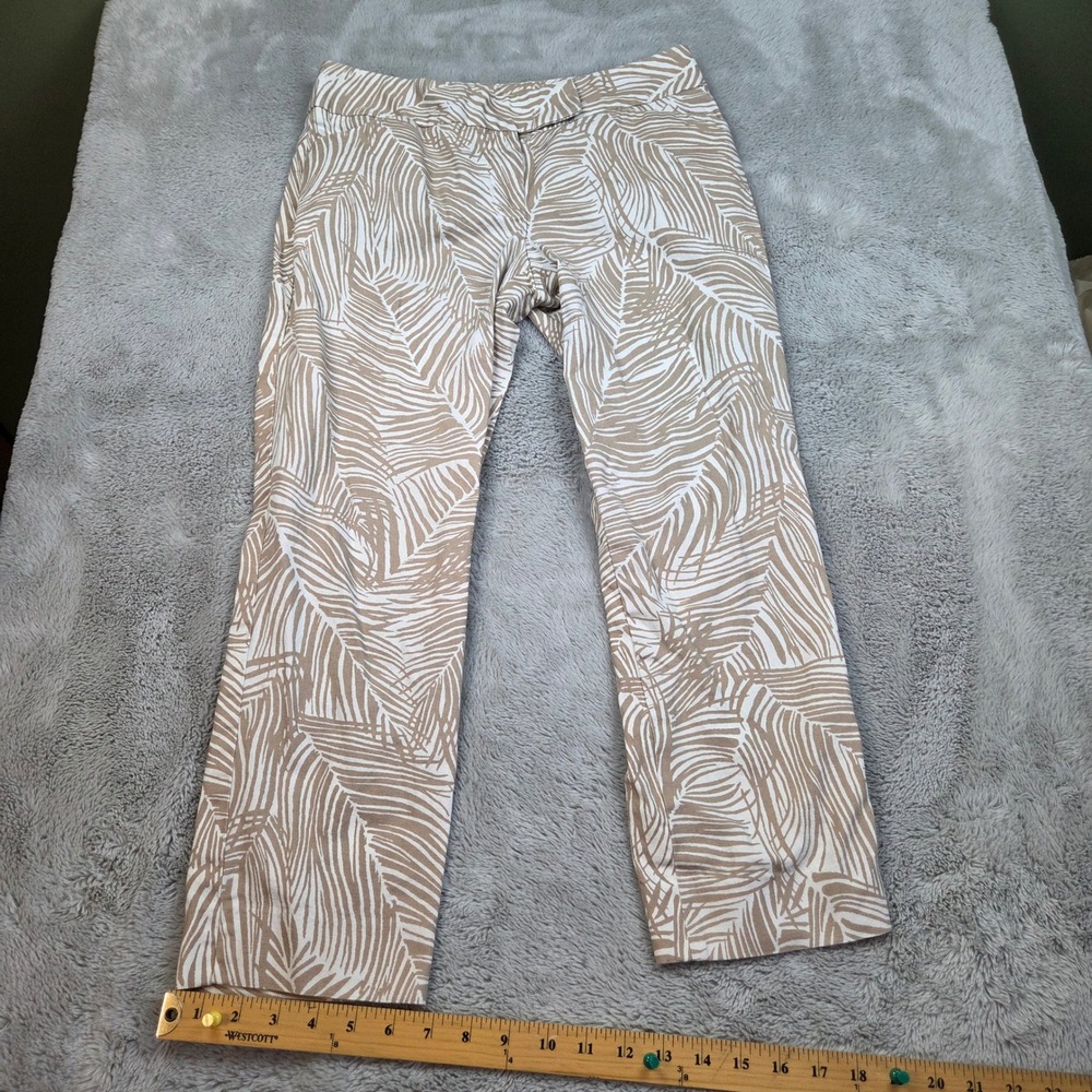 Talbots Modern Fit Ankle Pants Womens Sz 4 Palm Leaf Print Neutral Tan & White